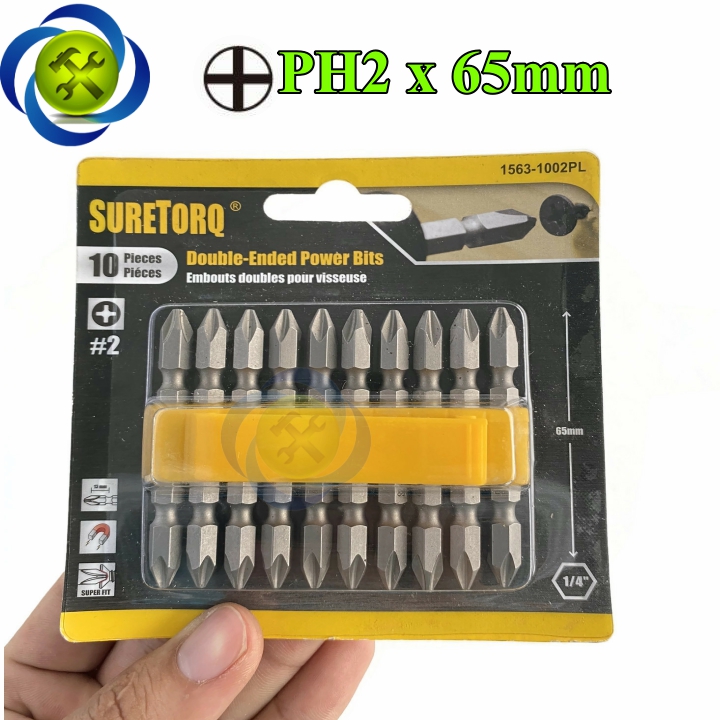 Mũi vặn vít 2 đầu ph2 suretorq 1563-1002 pl màu xám dài 65mm