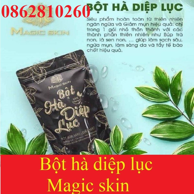 Bột hà diệp lục magic skin 👍 bột đắp mặt ngừa mụn sáng da ✔ se khít lỗ chân lông ✔ chính hãng-date mới