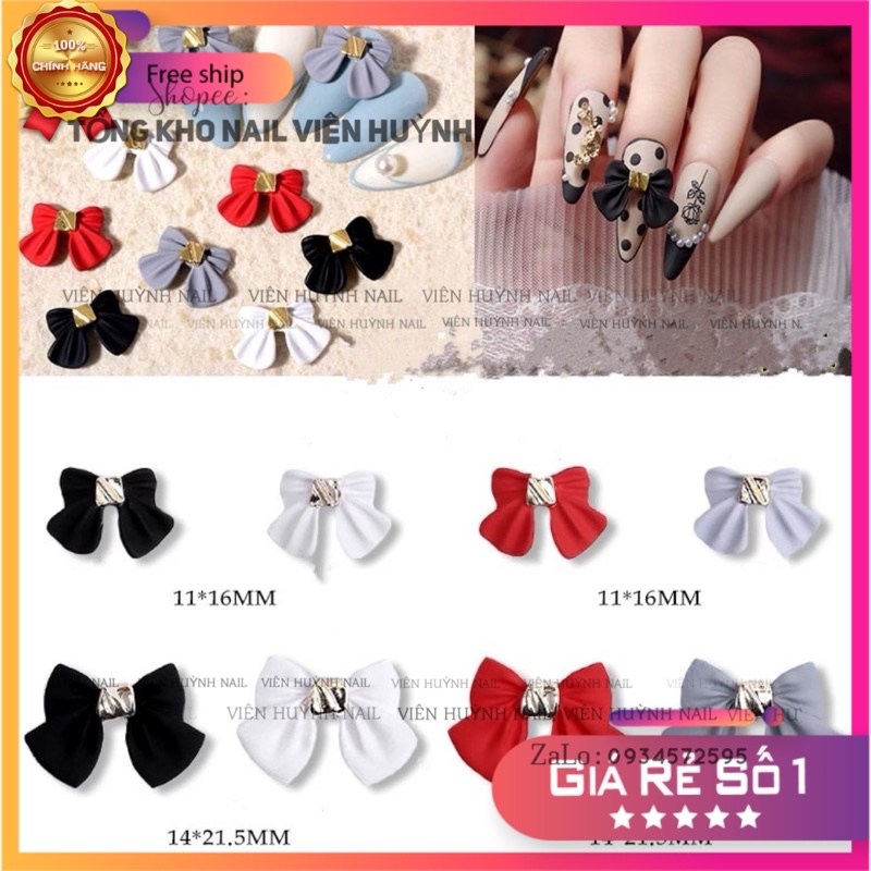 Charm nơ gắn móng charm nơ đen trắng gắn móng nail charm kim loại