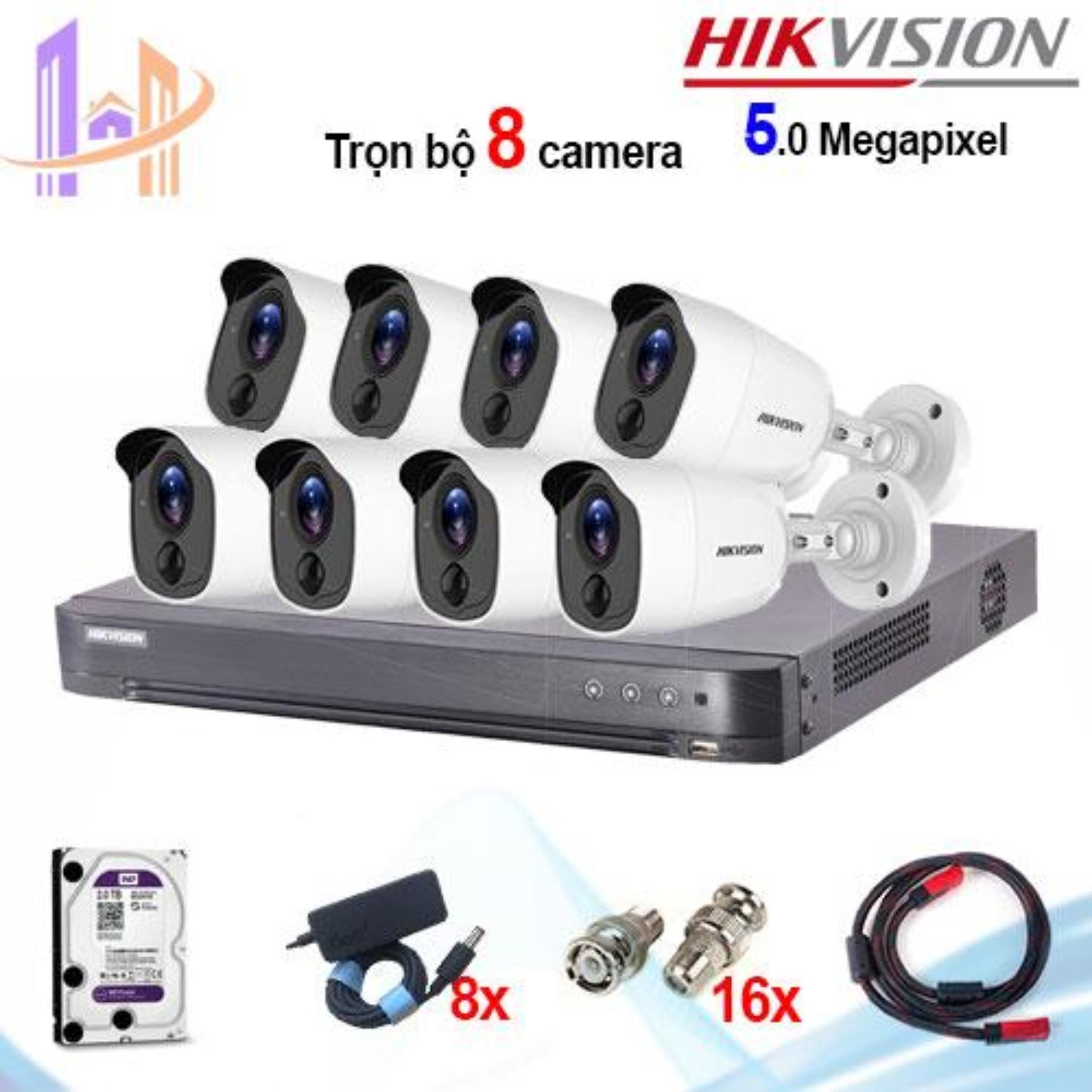 [HCM][Trả góp 0%]Trọn bộ 8 camera Hikvision DS-2CE11H0T-PIRL (5MP) + đầu ghi 16 kênh DS-7216HUHI-K2 - Công Nghệ Hoàng Nguyễn