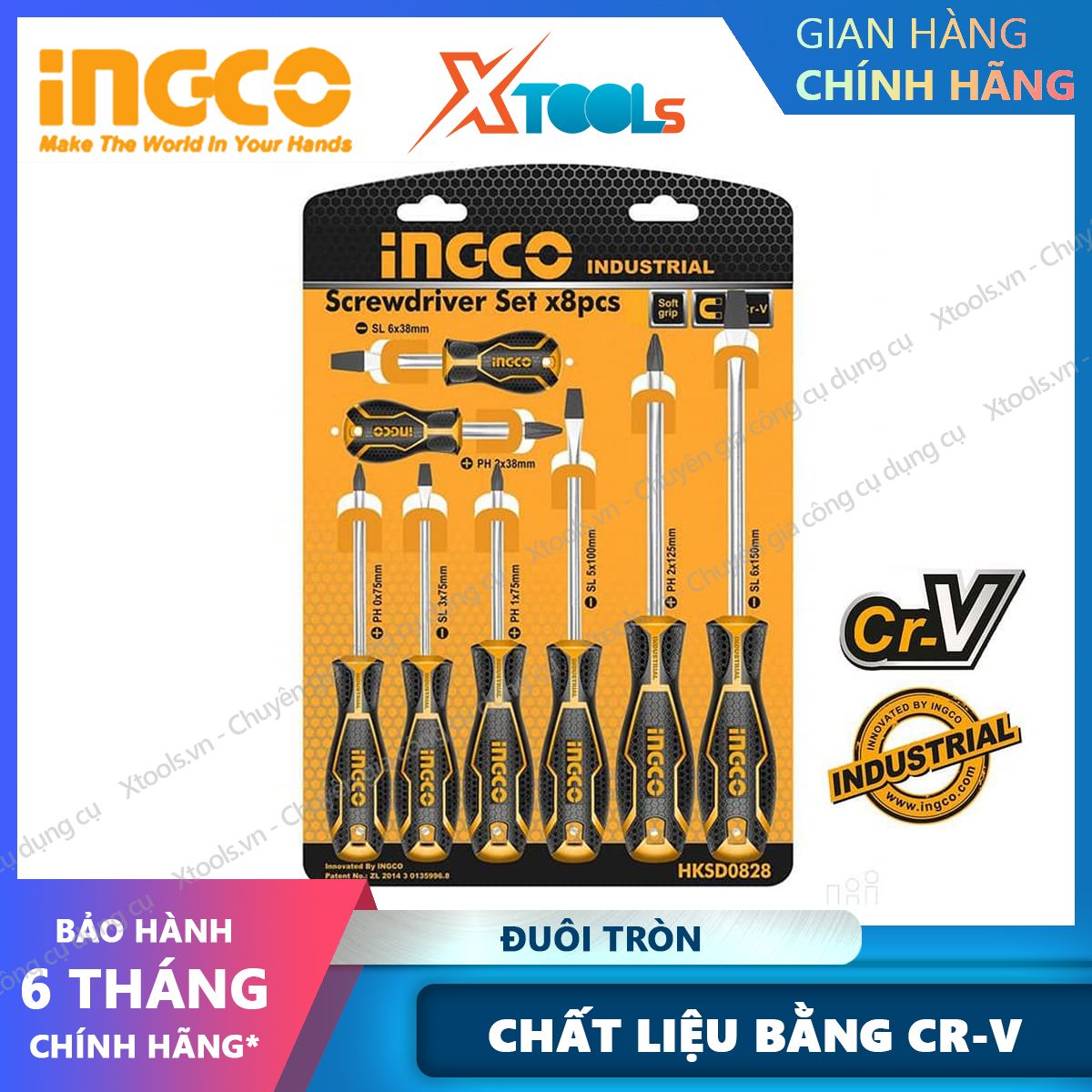 Bộ 8 tua vít HKSD0828 Bộ tuốc nơ vít đa năng chất liệu CR-V Đuôi tròn chắc chắn, có khả năng chịu nhiệt, chịu lực tác động