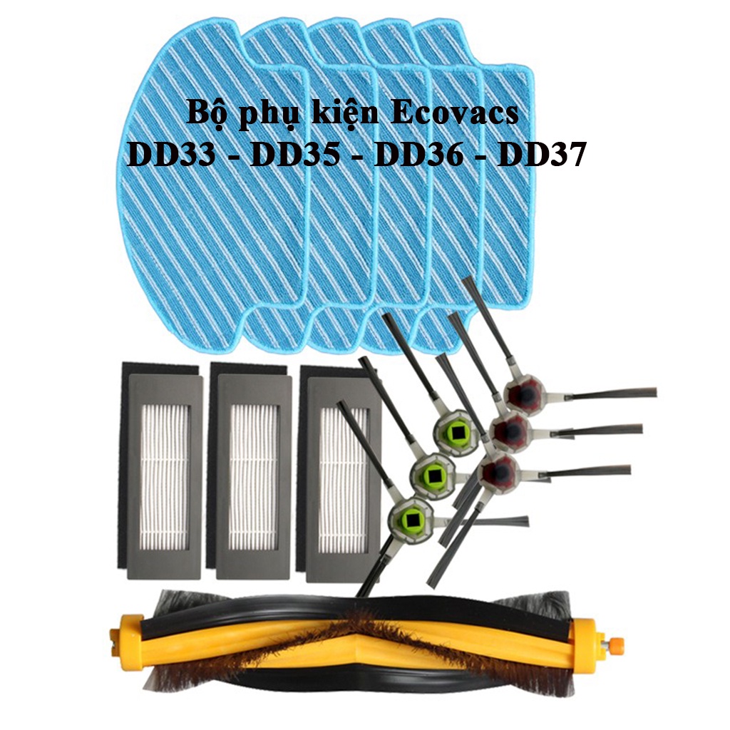 Phụ kiện khăn lau, giẻ lau, lọc bụi, chổi quét, chổi giữa, chổi cạnh robot hút bụi ecovacs deebot dd35, dd36, dd37, dd33