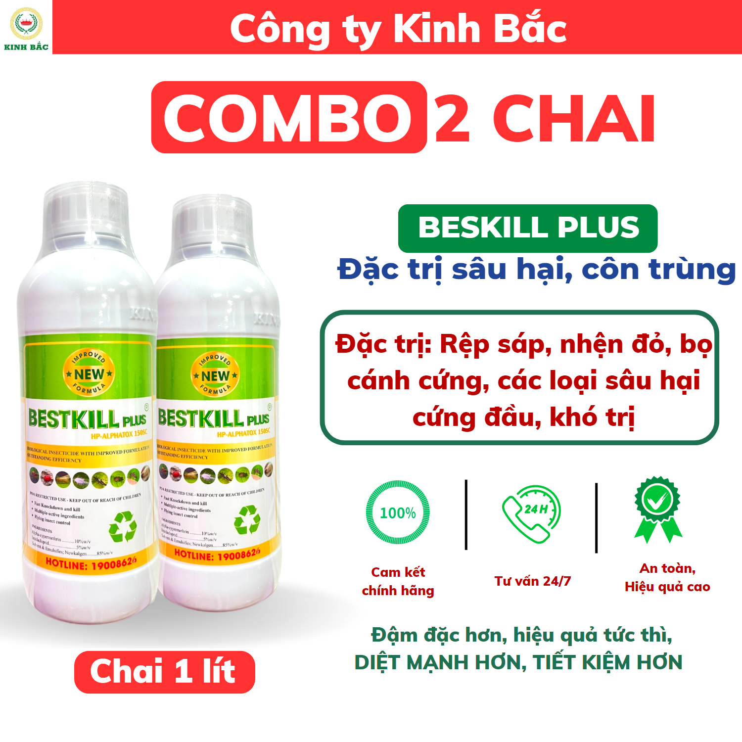 2 chai BESTKILL PLUS chai 1l Diệt Côn Trùng  Công Nghệ Đức, Trừ Sâu Bọ, Rầy Rệp, Sâu Ăn Lá, Ấu Trùng Trên Lá Và Dưới Đất, Lưu dẫn 2 chiều