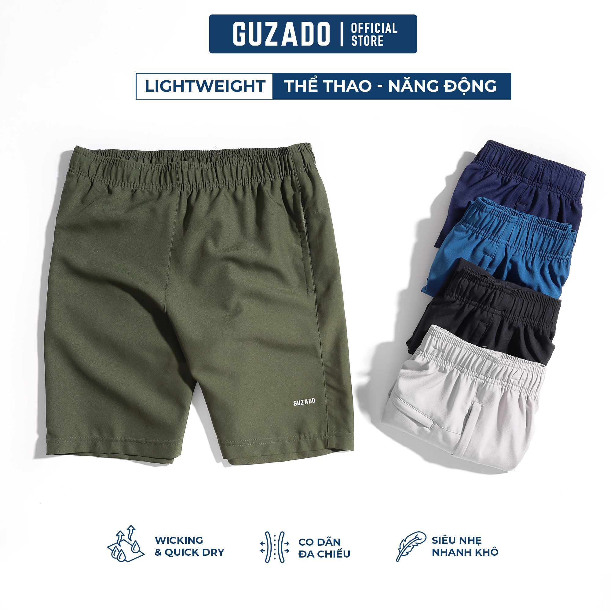 Quần Short Thể Thao Nam Vải Gió Siêu Nhẹ Mền Mịn Co Giãn Thoải Mái GSR01 Thương Hiệu GUZADO