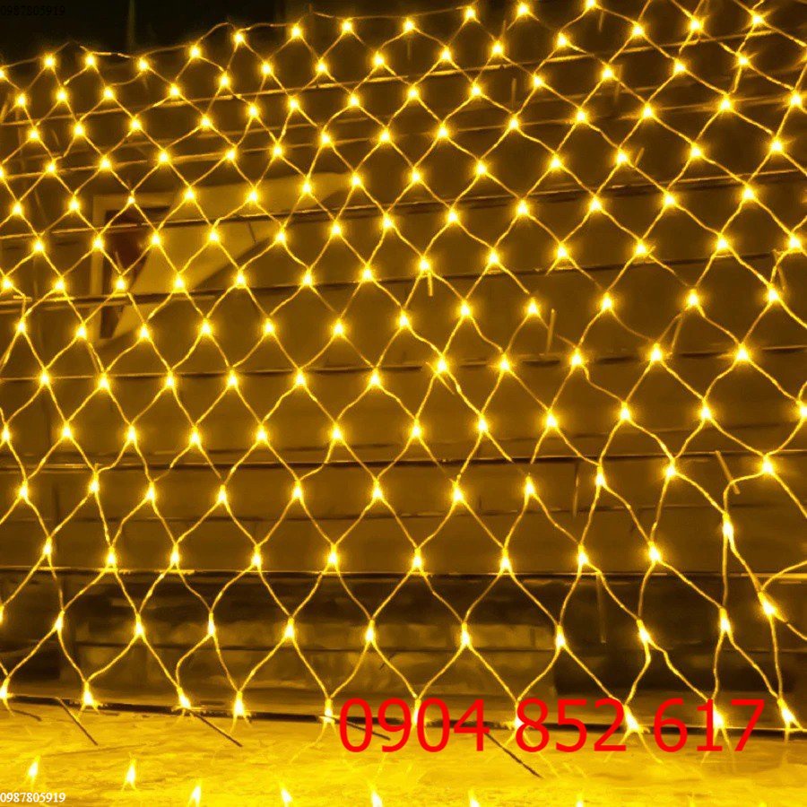 Rèm đèn led trang trí ngoài trời dạng lưới cá 2x2m 3x2m có hộp chỉnh chế độ nháy chớp đứng yên nhiều màu