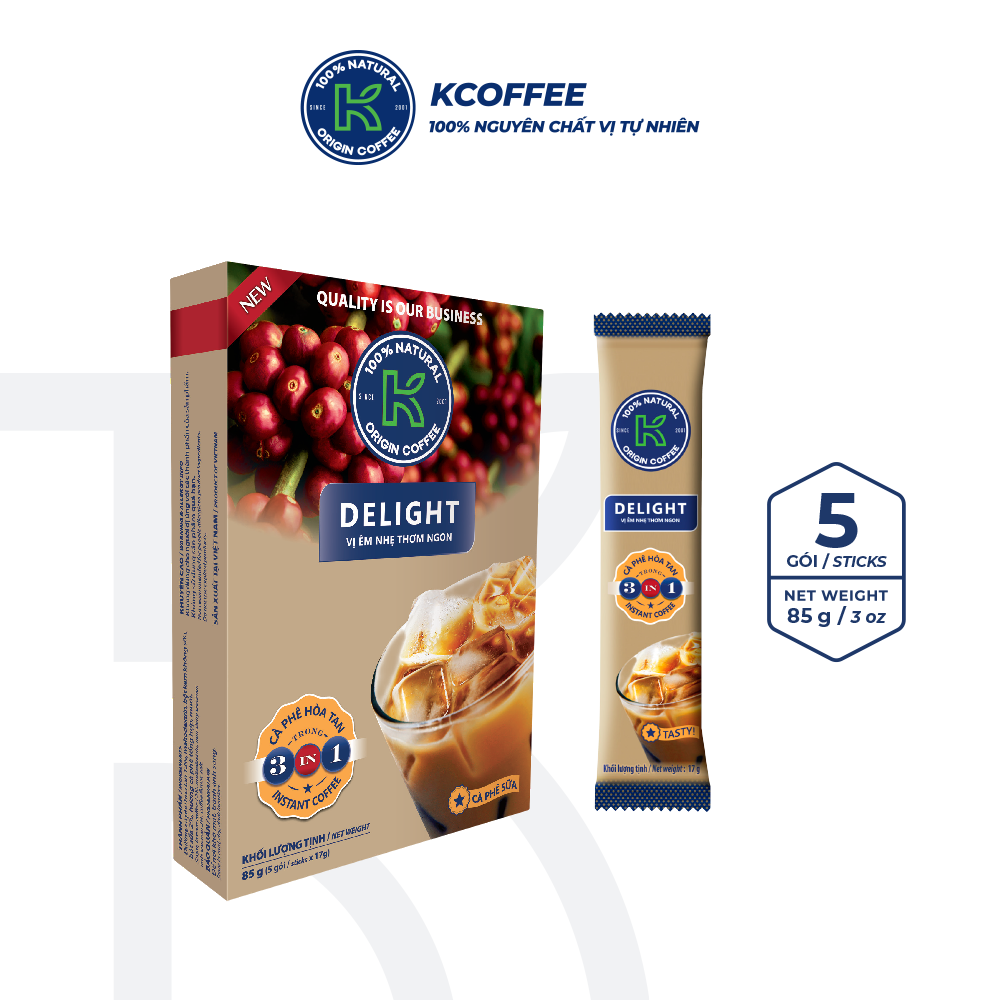 Cà Phê Sữa Hòa Tan 3 in 1 K Delight Thương Hiệu K Coffee Hộp 5 gói x 17g