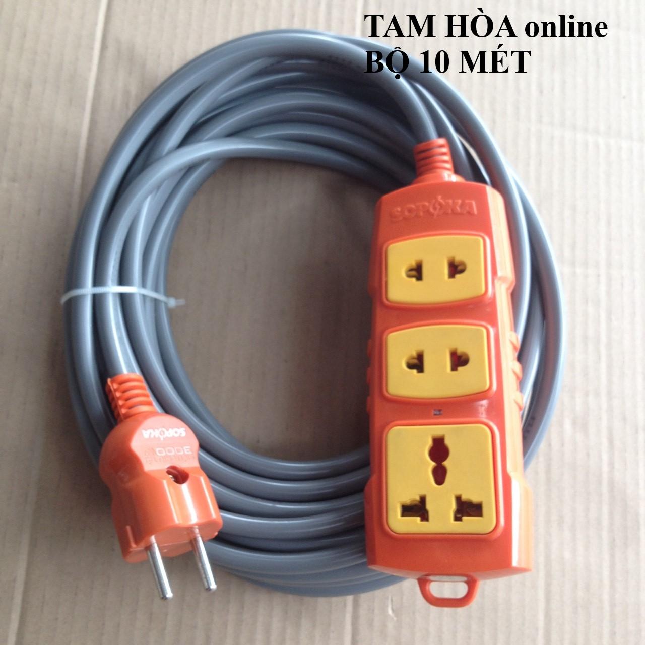 Bộ ổ cắm siêu tải 3 cửa có dây SOPOKA 6000W- Dây Daphaco FA 2x2,5 dài 10 mét