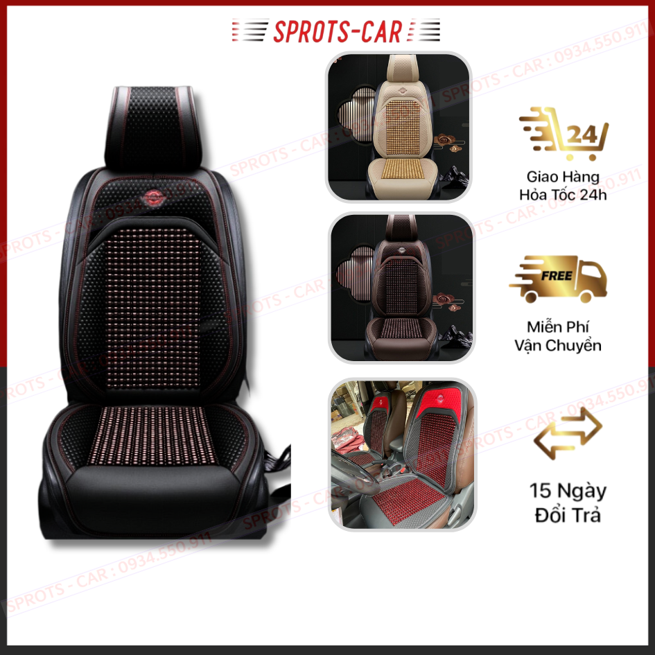 Lót ghế ô tô xe hơi hạt gỗ cao cấp Libaiwang - Bọc ghế xe ô tô  massage lưng chất liệu da cao cấp