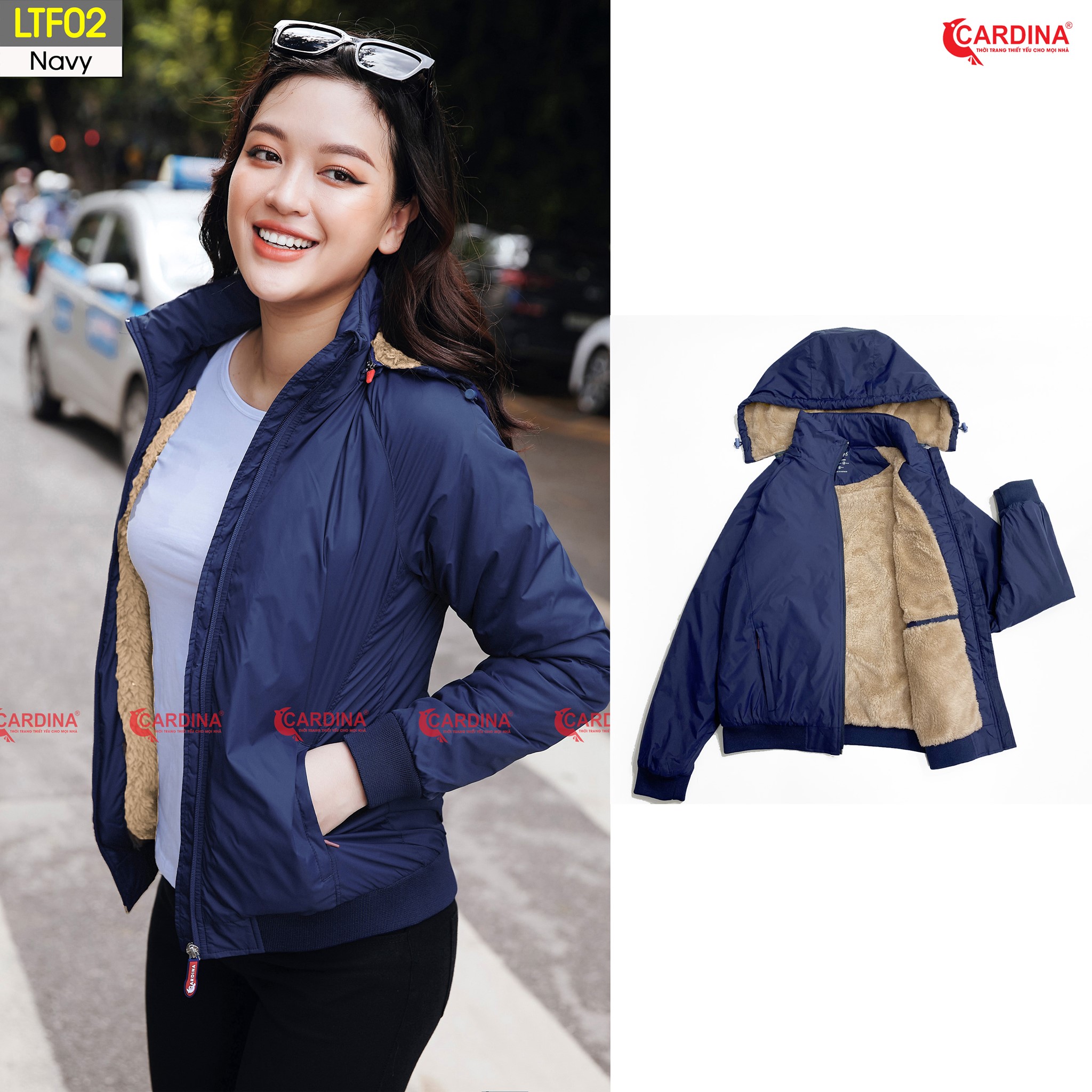 HOT ● Áo khoác gió nữ lót lông cừu Cardina Nhật Bản - Vải dù chống nước siêu nhẹ siêu ấm áo khoác dù nữ chống nước