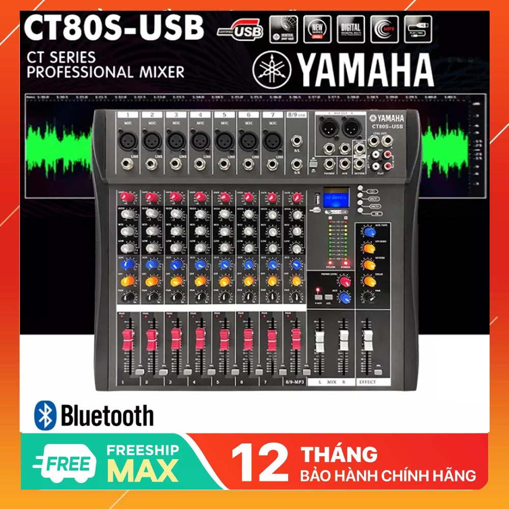 Bộ trộn âm thanh mixer yamaha ct80s chuyên nghiệp mới 2023 - 8 kênh- 100 hiệu ứng vang , rever/ echo/ delay/ bluetooth 5.0 xử lý hiệu ứng âm thanh chất lượng cao, mixer yamaha karaoke gia đình quán bar club hội trường livestream