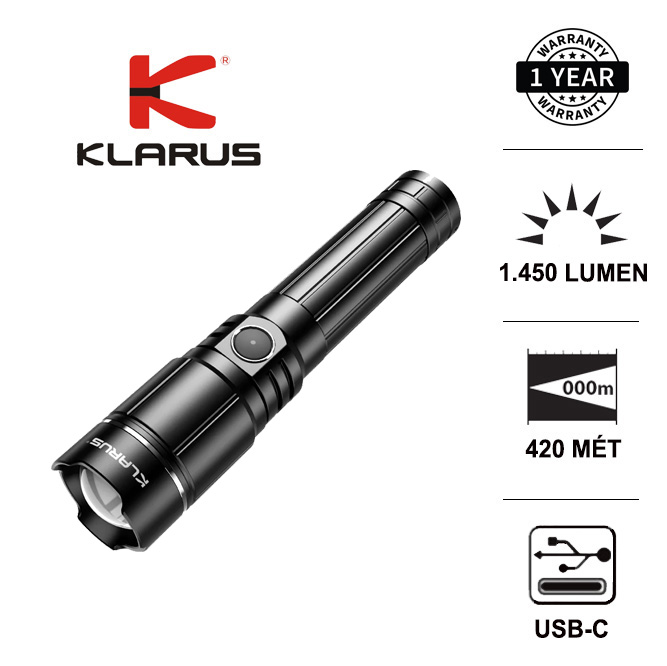 Đèn pin zoom klarus a2 pro độ sáng 1000 lumen chiếu xa 420m cổng sạc usb-c pin 21700 4000mah