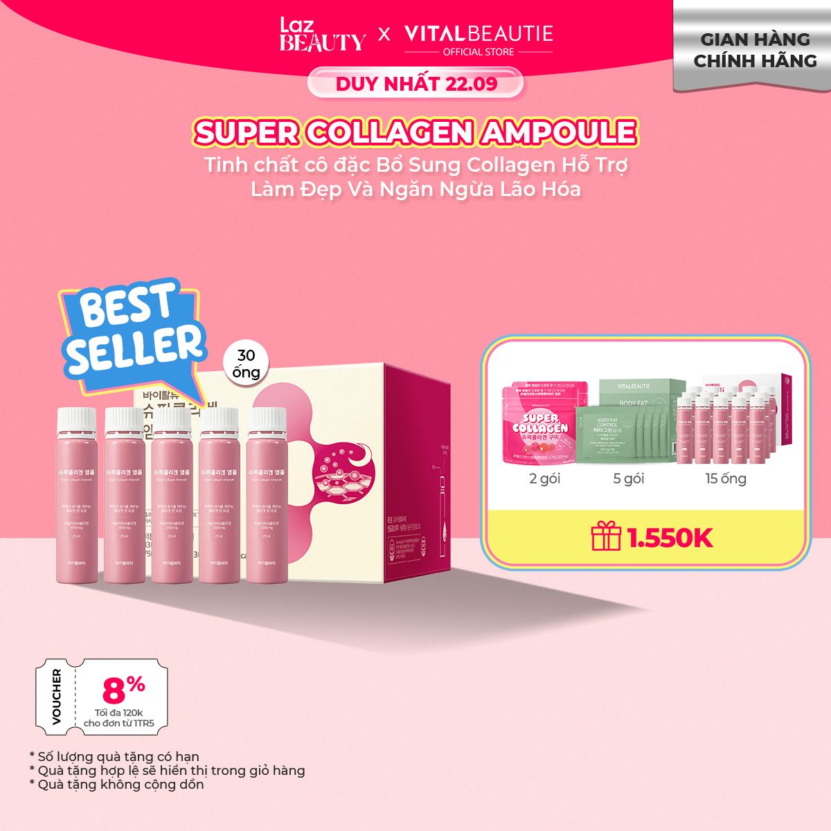 Tinh Chất Cô Đặc Bổ Sung Collagen Vital Beautie Super Collagen Ampoule tăng cường độ ẩm tăng tính đàn hồi và chống lão hóa