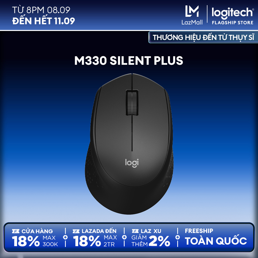Chuột không dây logitech m330 silent plus giảm ồn 90% - usb 2.4ghz, phù hợp người thuận tay phải, pc/ laptop
