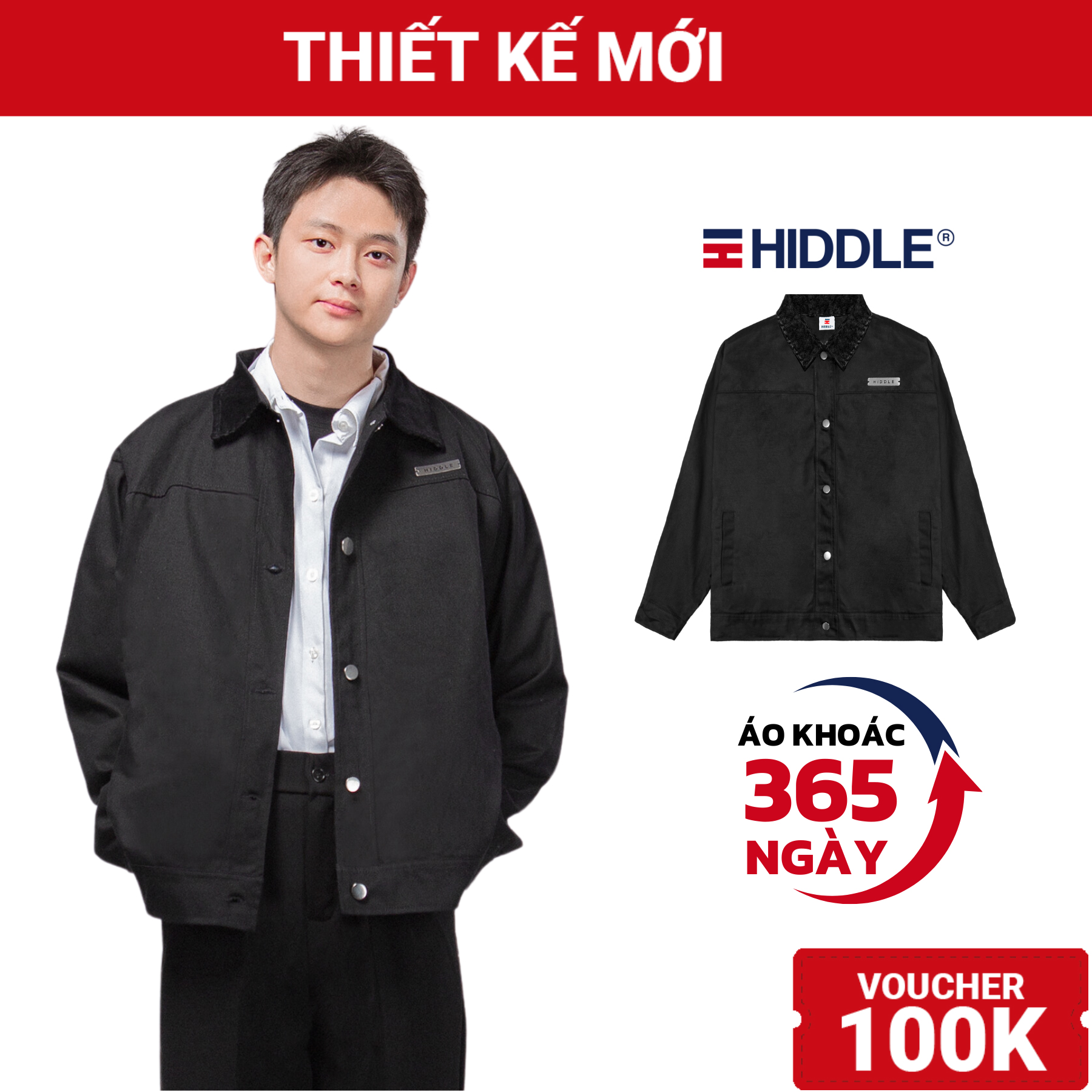 Áo khoác kaki nam cao cấp Áo khoác phối cổ nhung ticke màu đen HIDDLE | H9-AK8