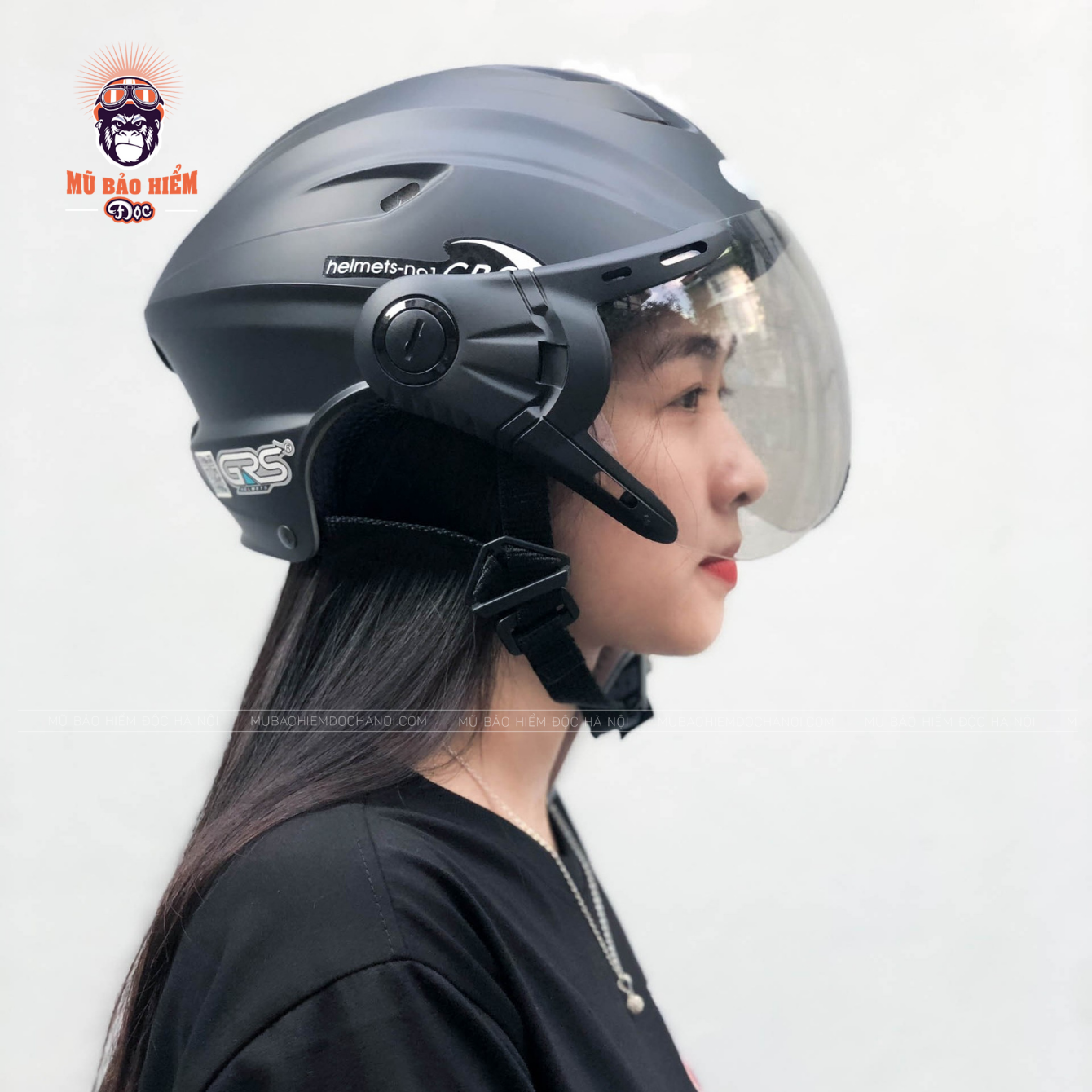 Mũ bảo hiểm nửa đầu có kính grs a760k