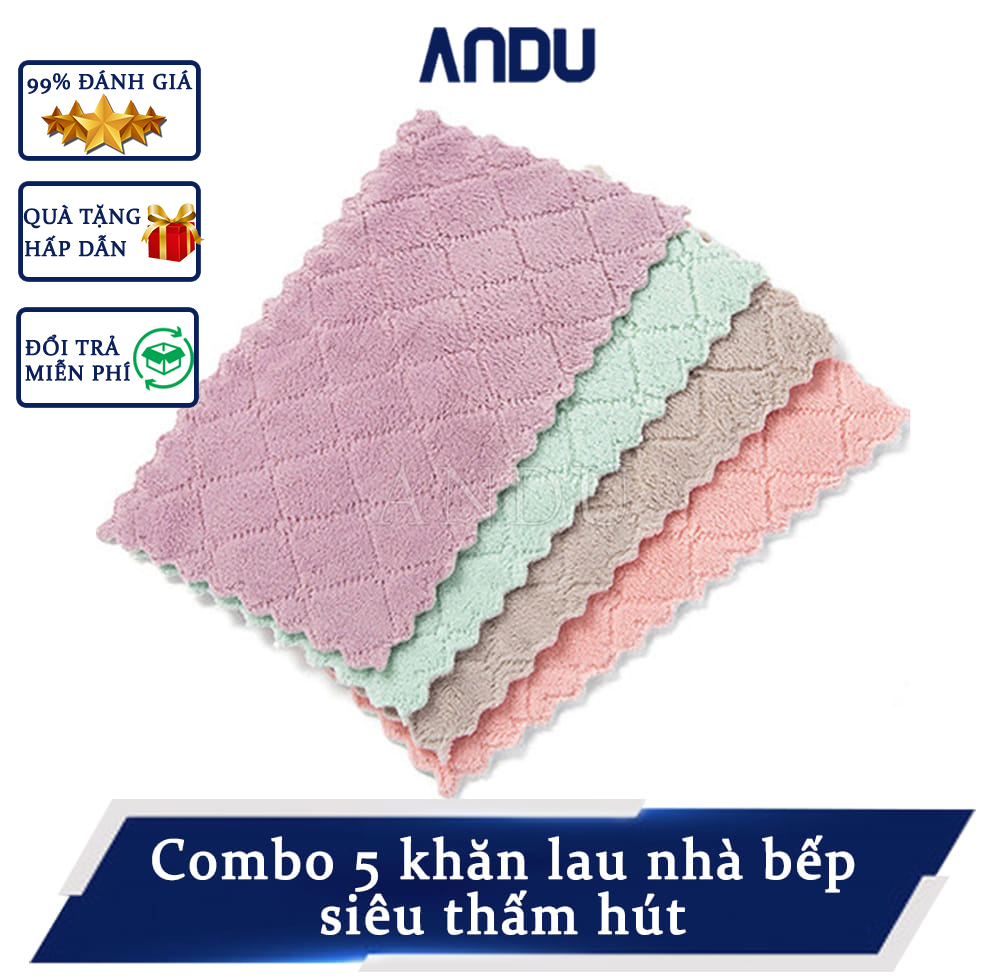 COMBO 2 Khăn lâu đa năng siêu thấm hút 2 mặt - khăn lau nhà bếp siêu mềm mịn.