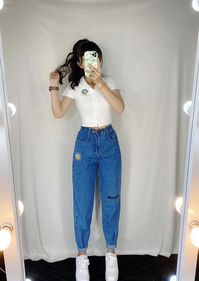 [HCM]Quần Baggy Jean Nữ Màu Xanh Thêu Hoa Cúc Chất Bò Thơi Trang Cao Cấp Mẫu Mới Thỏ Tây Shop94 MS168