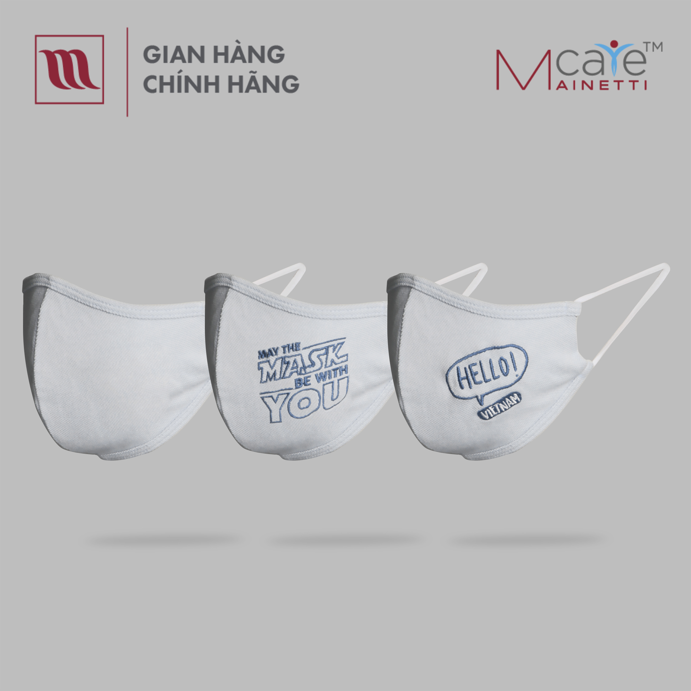 (Size XS dành cho TRẺ EM) Combo 3 Khẩu trang vải kháng khuẩn chính hãng MainettiCare, size XS, màu xanh dương nhạt, mềm mại, thoải mái, Lớp ngoài 100% cotton, lớp lót vải TC kháng khuẩn