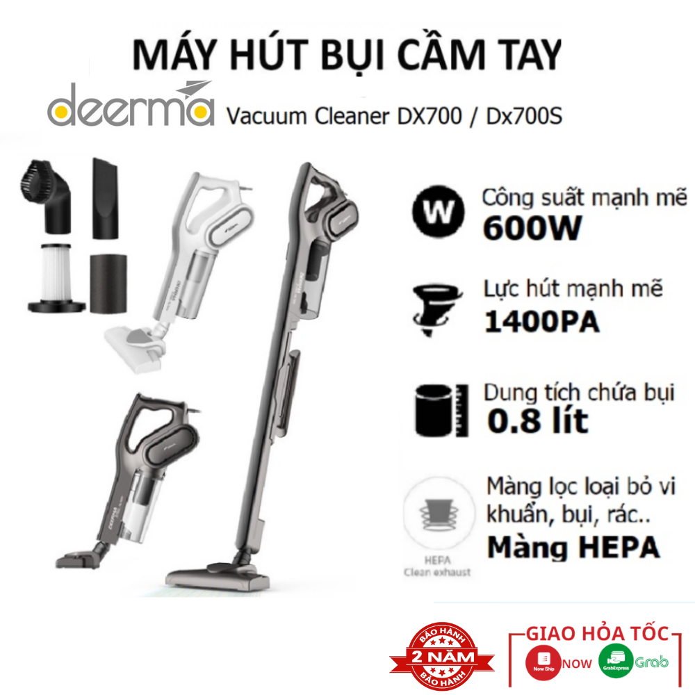 Máy Hút Bụi cầm tay Deerma DX700 Công Suất 600W kèm 4 đầu hút Công nghệ lốc xoáy Pro Cyclone Rocket Vacuum hiện đại lực hút mạnh chạy êm Bảo hành 24 tháng