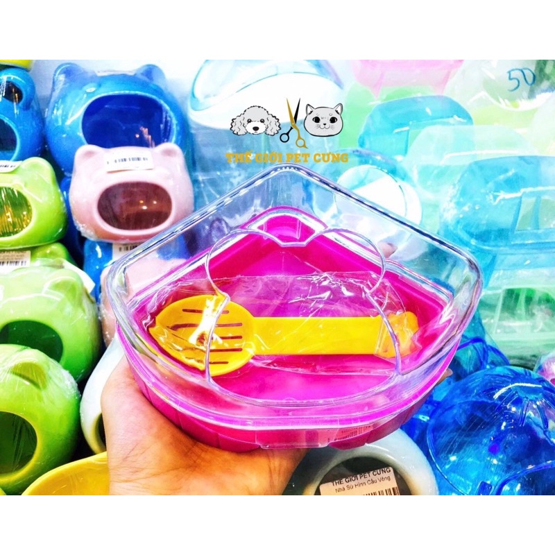 Nhà Tắm Tam Giác Mica Kèm Muỗng Xịn Xò Hamster Nhím Sóc