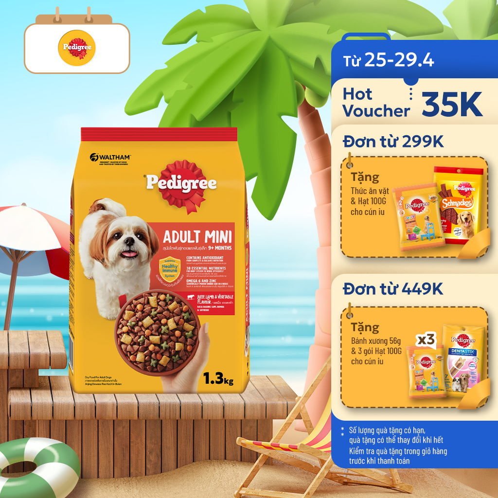 Thức ăn chó Mini Pedigree vị bò, cừu  rau củ túi 1.3kg