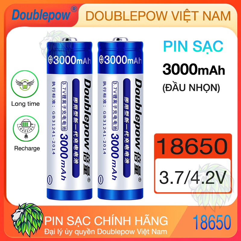 Bộ 2 pin sạc 3.7V 18650 3000mAh (Đầu Nhọn) cho sạc dự phòng, đèn pin, đồ chơi, máy khoan, micro, thiết bị điện tử (Hàng chính hãng)