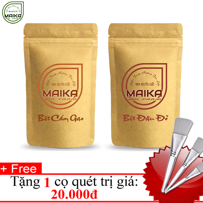 Combo bột cám gạo + bột đậu đỏ - nguyên chất mk farm - + tặng cọ quét