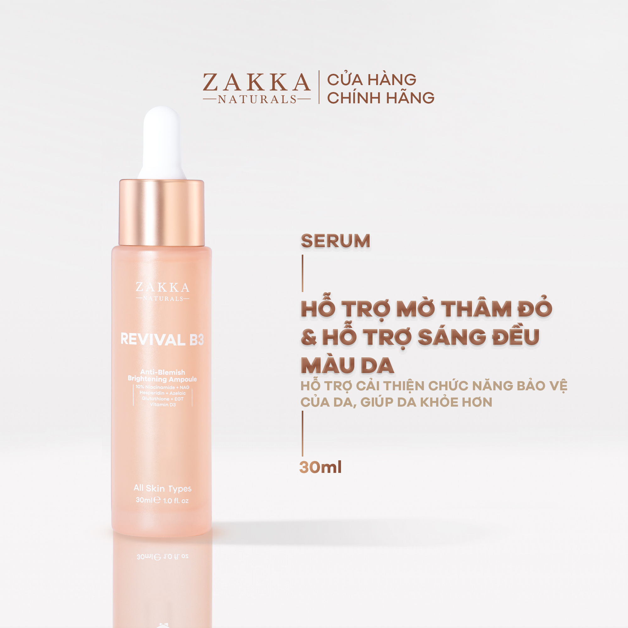 Tinh chất Revival B3 Zakka Naturals hỗ trợ mờ thâm đỏ và hỗ trợ sáng đều màu da 30ml
