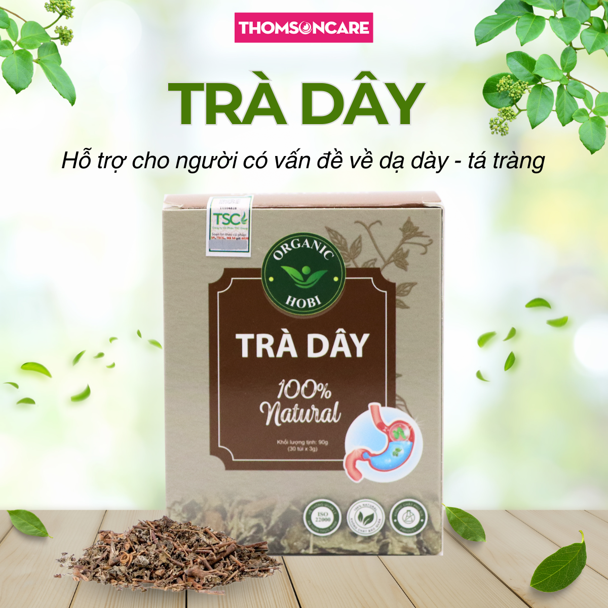 Trà dây Hobi Organic hộp 30 túi - Hỗ trợ giảm đau dạ dày, trào ngược, ợ hơi, ợ chua