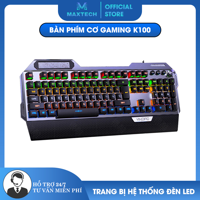 Bàn phím cơ k100 led 12 chế độ phím cơ blue switch full size 104 phím - k1357