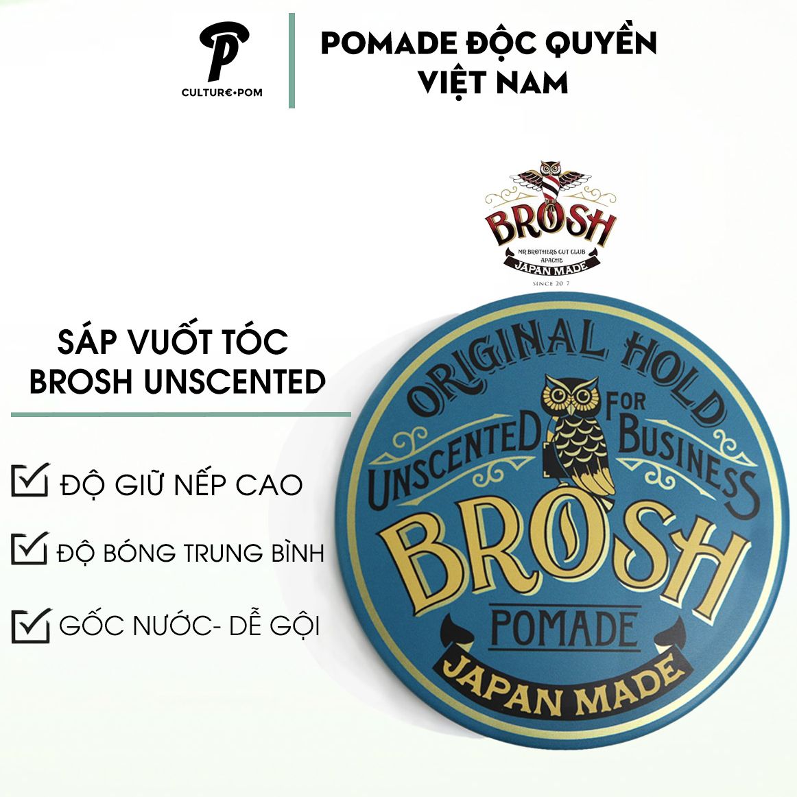 BROSH CHÍNH HÃNG ⎮ SÁP VUỐT TÓC Brosh Unscent ( không mùi hương )