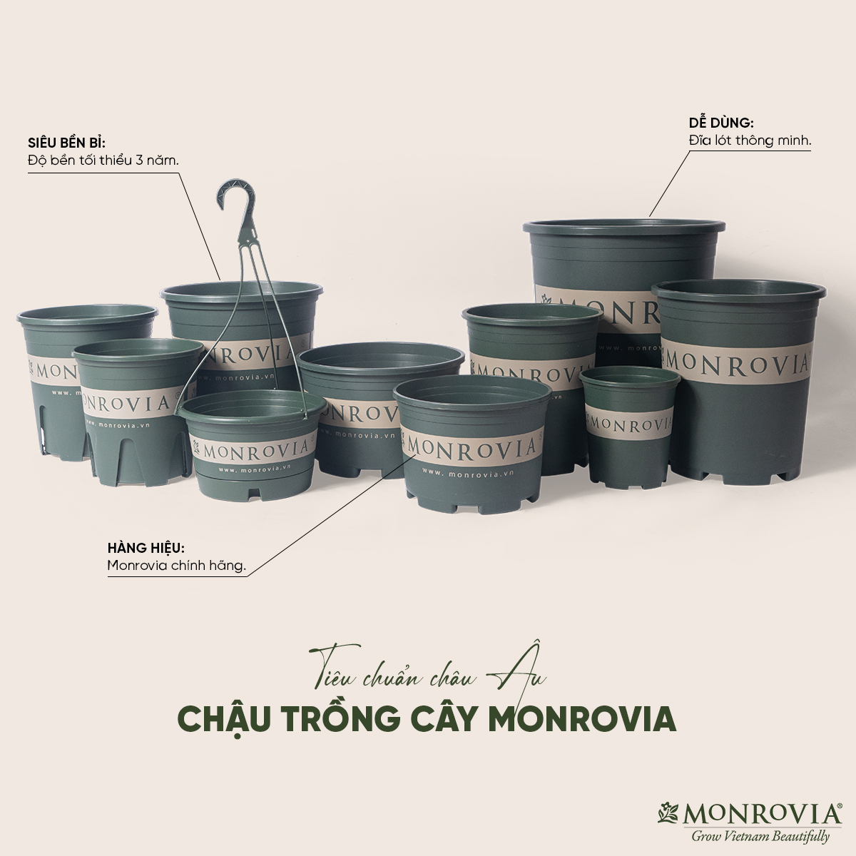  Chậu nhựa trồng cây MONROVIA chậu trồng cây chậu cây cảnh mini để bàn treo ban công treo tường cao cấp chính hãng thương hiệu MONROVIA 