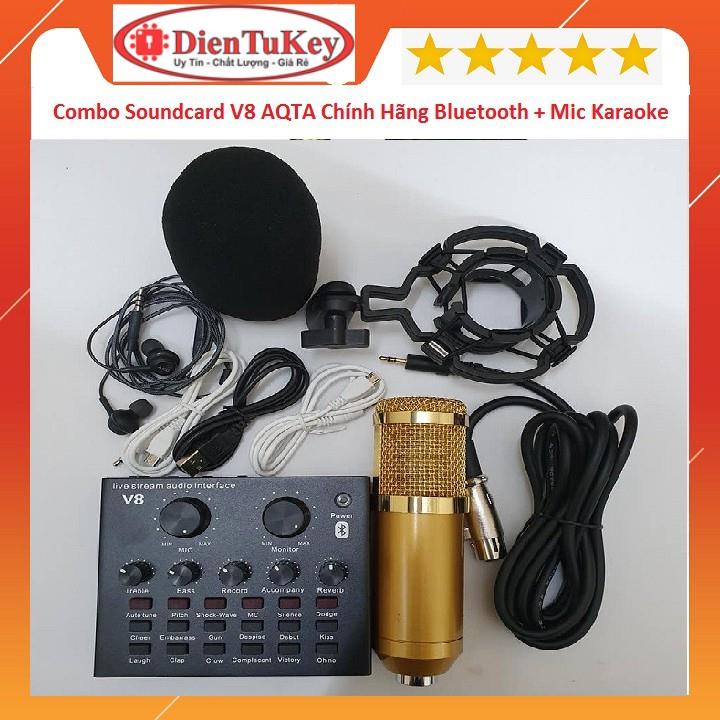 ❆ Combo Soundcard V8 AQTA Chính Hãng Bluetooth Mic Karaoke Livetream BM 900 Có AutoTune Chuẩn Phòng Thu
