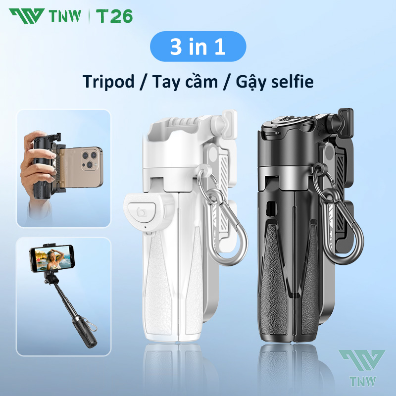 TNW T26 Chân tripod mini Capgrip 3 IN 1 cho điện thoại Gậy chụp ảnh tự sướng Bluetooth có đèn trợ sáng