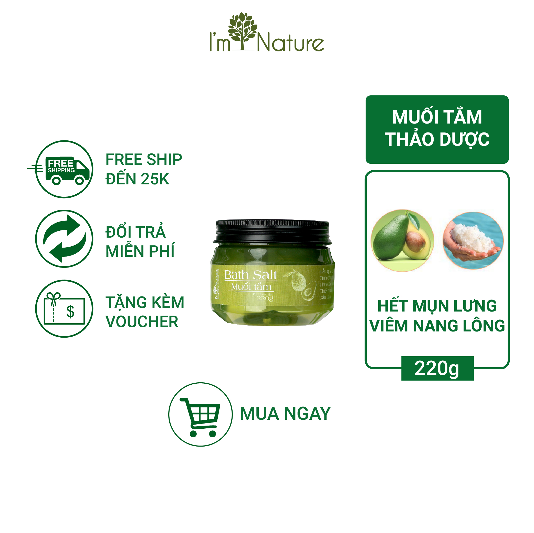 Muối Tắm I’m Nature 220g Giảm Mụn Lưng Viêm Nang Lông