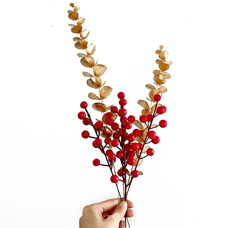 Nhánh đào đông nhỏ trang trí 12 quả,decor trang trí giỏ quà ,hộp quà trang trí