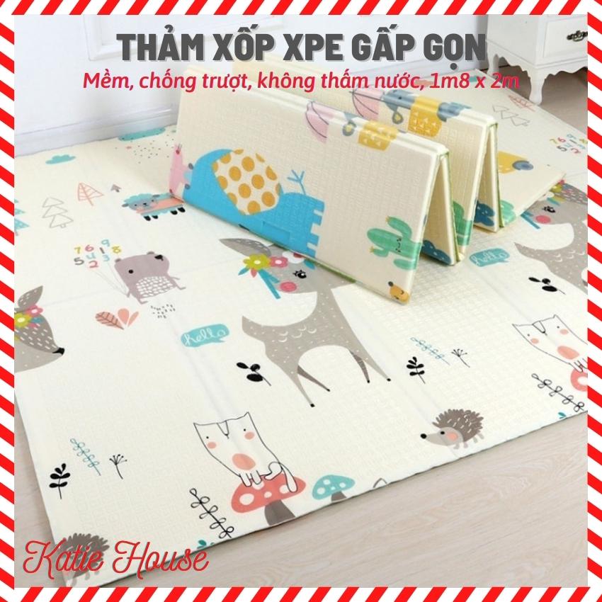 Thảm xốp cho bé, thảm cho bé nằm chơi, thảm xốp xpe phủ silicon 2 mặt, 1m8 x 2m, chống trượt, chống thấm nước, gấp gọn được