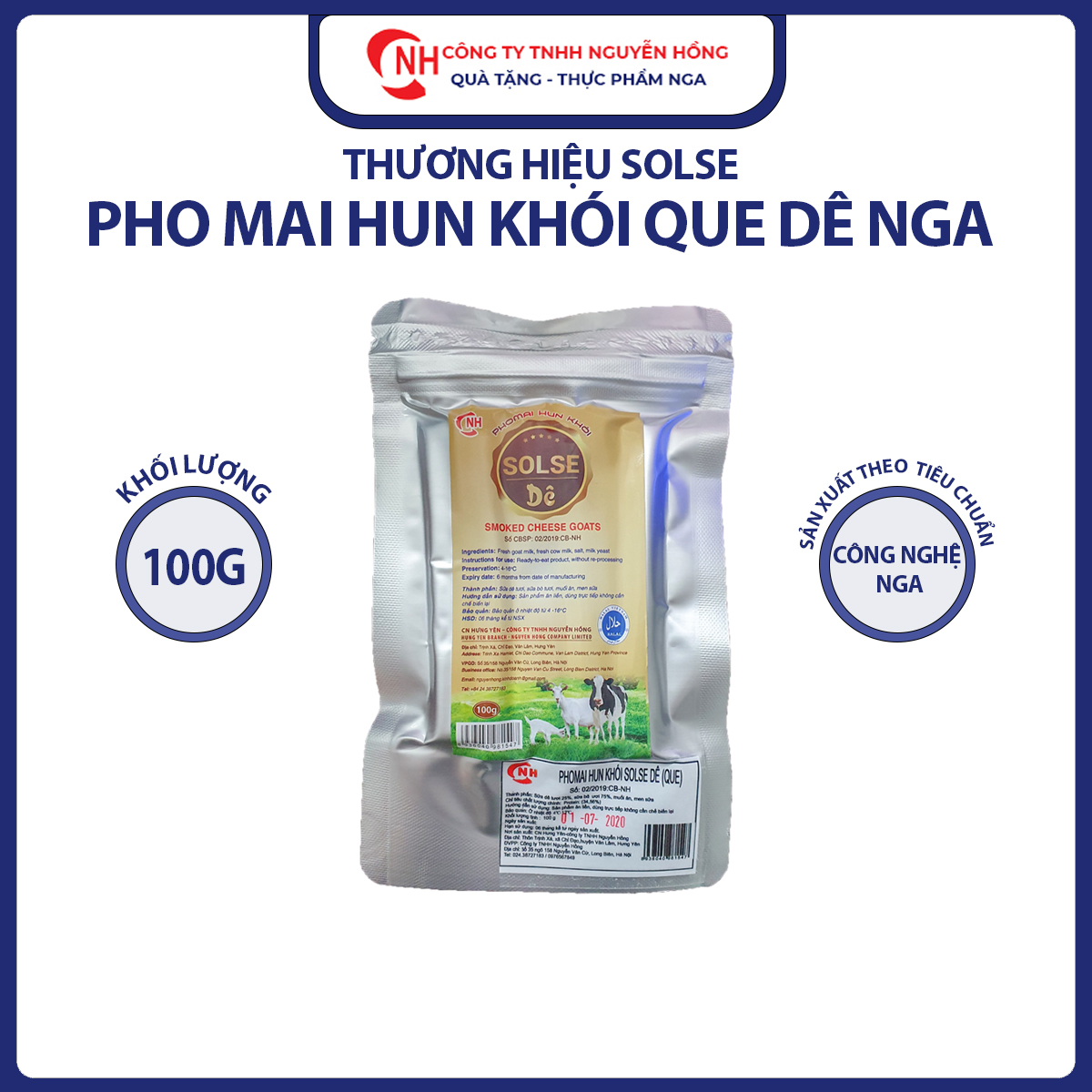 Phô mai hun khói sữa dê dạng thanh que 100g, Phô mai xông khói sữa dê Solse 100g, phô mai bím