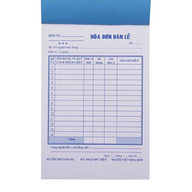 Hóa đơn bán lẻ/ hóa đơn 1 liên
