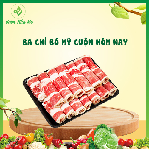 Ba chỉ bò Mỹ cuộn Vườn Nhà Mẹ - 1 khay ba chỉ bò hút chân không 500g - Thực phẩm tươi, sạch, chuẩn VietGap