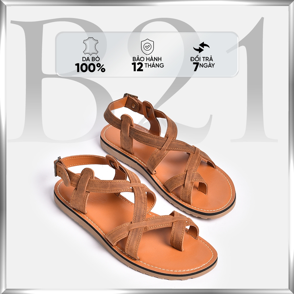 Dép SANDAL Nam Quai Hậu Da Bò Pull-up Aniline Nhập Khẩu Nguyên Tấm Đế Cao Su Đúc Xăng Đan Chính Hãng Full Box - B21 Shoemaker