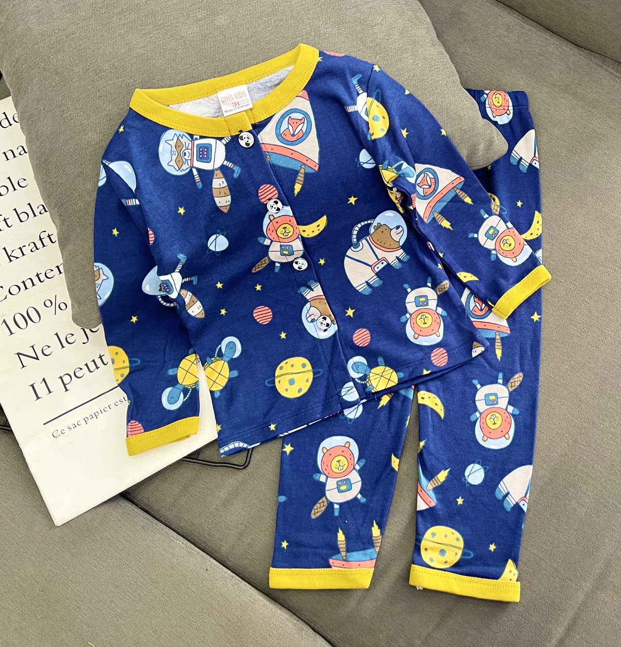 [8-24KG] Bộ Pizama Dài Tay Gài Nút Cho Bé Trai, Chất Liệu Cotton Cao Cấp Mềm Mịn Phong Cách Hàn Quốc Cực Dễ Thương - Đồ Ngủ Bé Trai