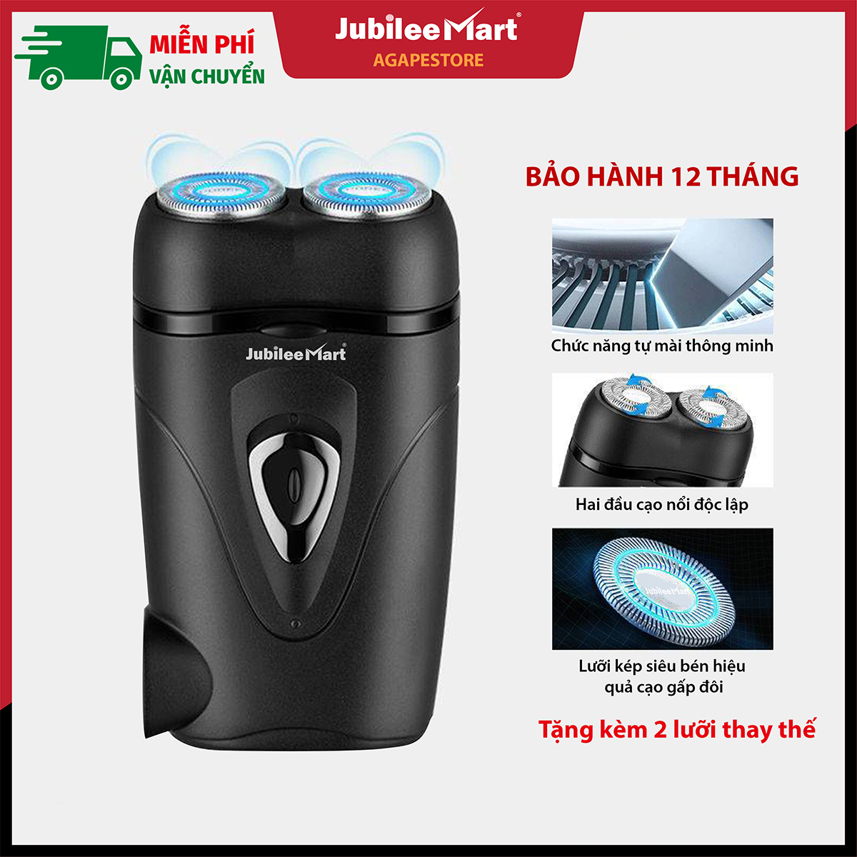 Jubilee Mart Máy Cạo Râu 2 Lưỡi Tự Mài Thiết Kế Nhỏ Gọn Mang Đi Du Lịch Công Tác, Máy Cạo Râu Nam Mini Bỏ Túi, Cạo Râu Khô - Ướt Tiện Dụng - Tặng Kèm Lưỡi Dao Thay Thế Bảo Hành 12 Tháng