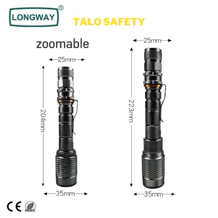 Đèn pin siêu sáng chip led T6 2 pin sạc 18650 có zoom, chống nước