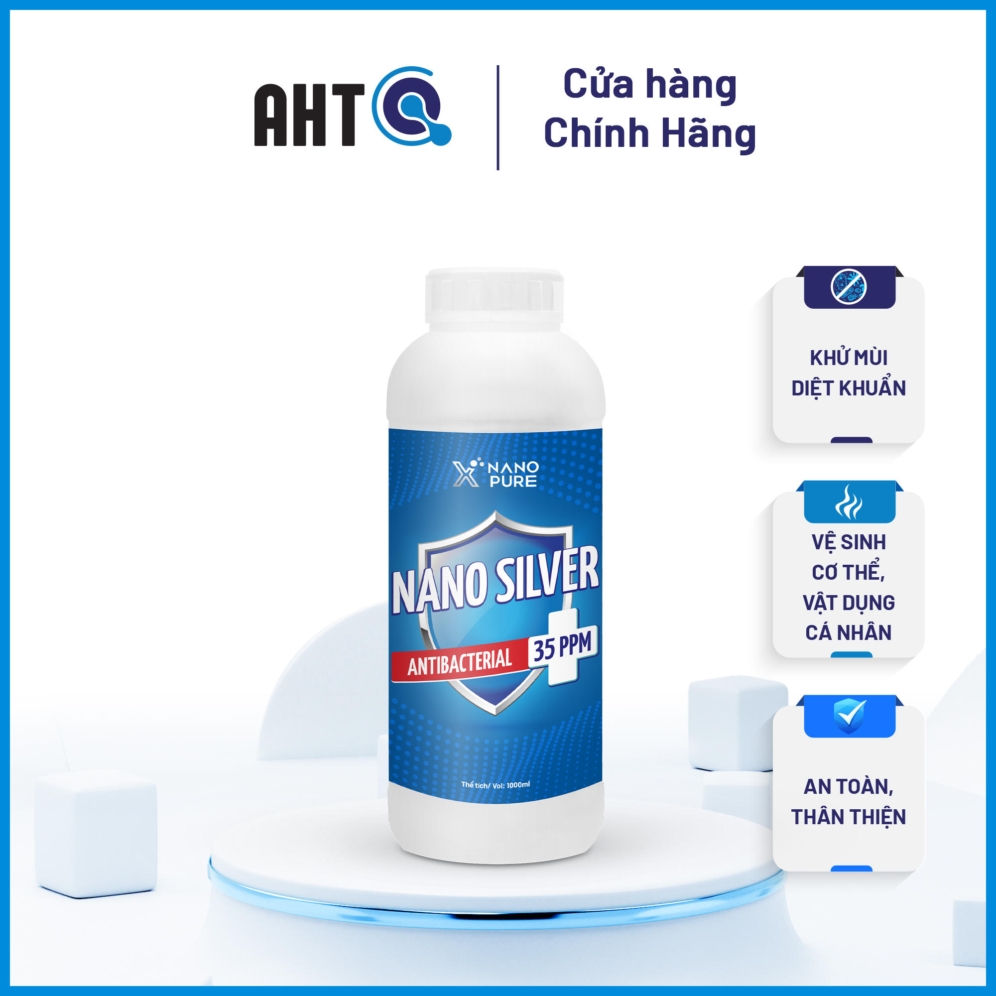 Dung dịch nano bạc diệt khuẩn khử mùi tinh khiết Nano Xpure Nano Silver 35ppm 1L - Nano Bạc AHT Corp