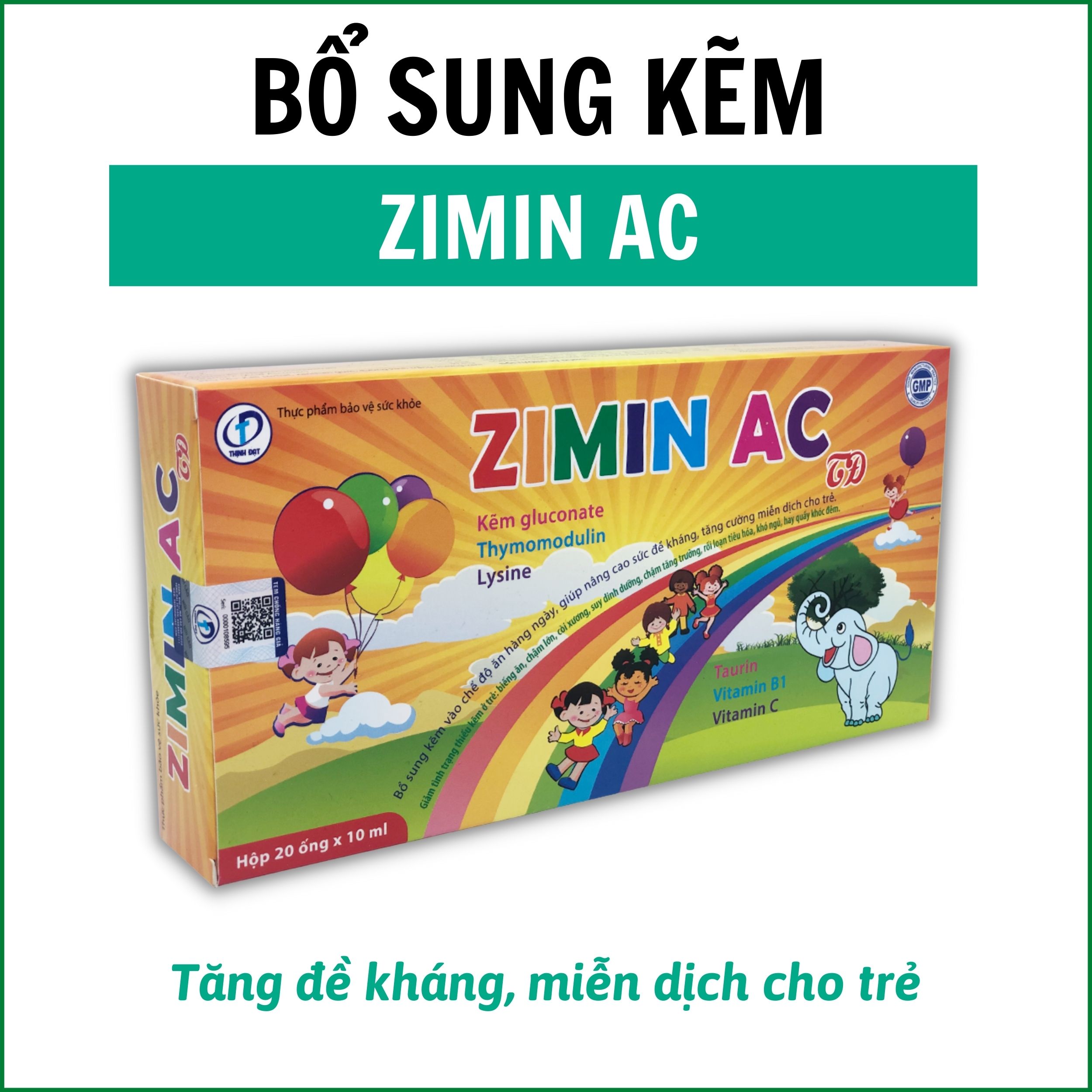 ZIMIN AC [CHÍNH HÃNG]: Giúp hỗ trợ trẻ biếng ăn, chậm lớn, còi cọc, suy dinh dưỡng hay nôn trớ không rõ nguyên nhân + Giúp giảm tình trạng tiêu chảy, nhiễm khuẩn đường hô hấp, vết thương chậm lành, rụng tóc ở trẻ