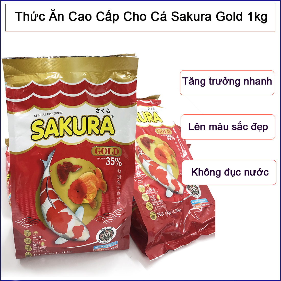 Thức ăn cho cá koi, cá vàng, cá bảy màu Sakura gold 1kg (công thức đặc biệt giúp cá nhanh lớn, lên màu sắc tự nhiên và không làm đục nước)