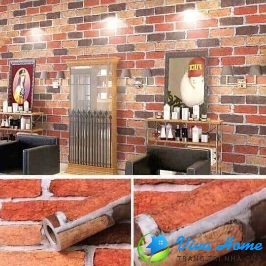 10m giấy dán tường gạch nâu đỏ - có sẵn keo, khổ 45cm - giấy dán tường phòng khách, phòng ngủ