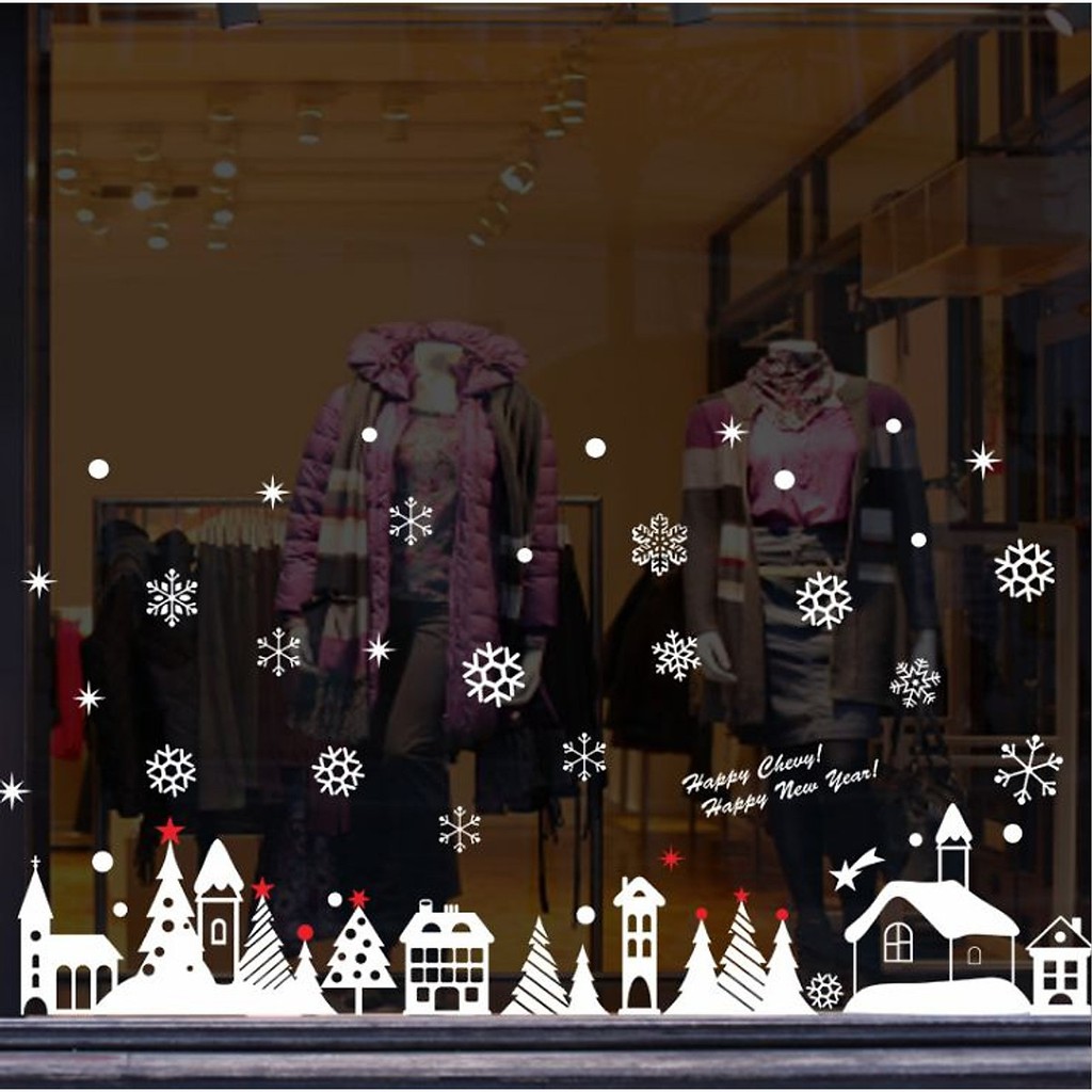 Bộ decal dán kính trang trí noel yj1 decal giáng sinh decal noel phố đêm giáng sinh - 002. mã yj1