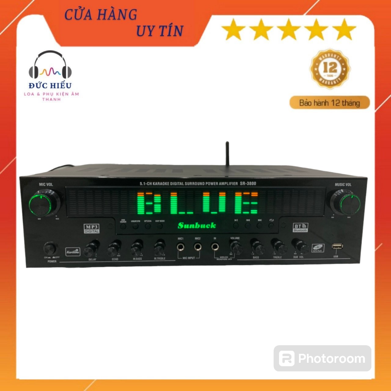 Amply karaoke Gunssi, amly bluetooth SR- 3800 tích hợp Equalize công suất lớn âm thanh vòm 5.1 kết nối loa siêu trầm